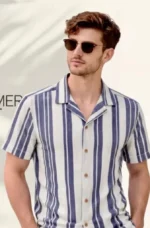 Rose Red with Olive Stripes Casual Shirt - Image 3