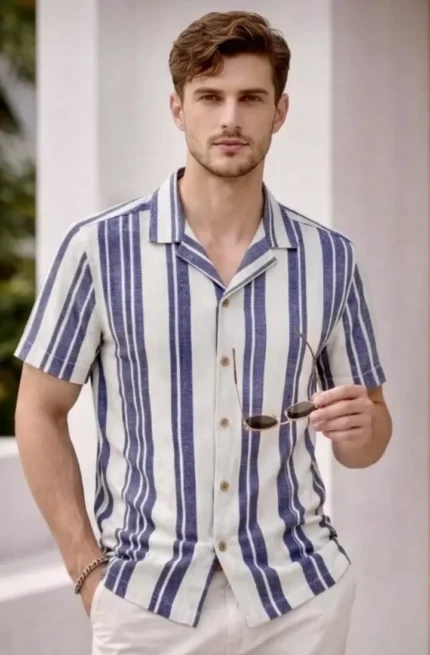 Rose Red with Olive Stripes Casual Shirt - Zenticy